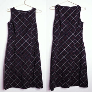 Ann Taylor Black Plaid Sleeveless Midi Sheath Dress - 8